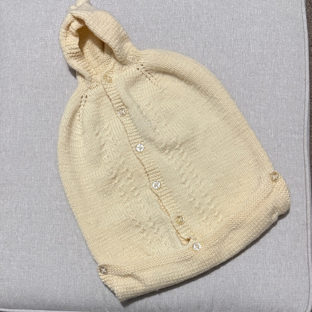 Vintage Knit Baby Sack-Button Front/Button Bottom-Hood Detail-Cream Color-EUC